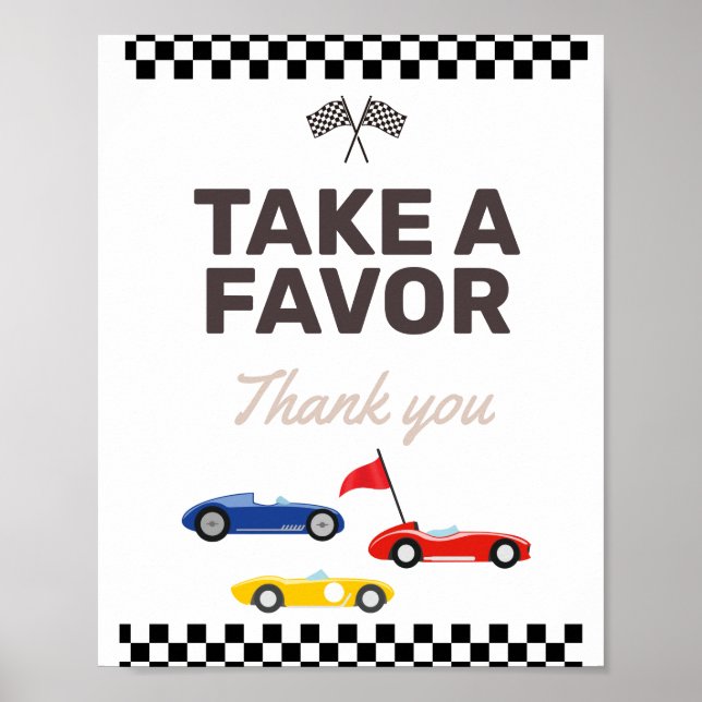 Party Favor Sign Two Fast Race Car Birthday (Front)