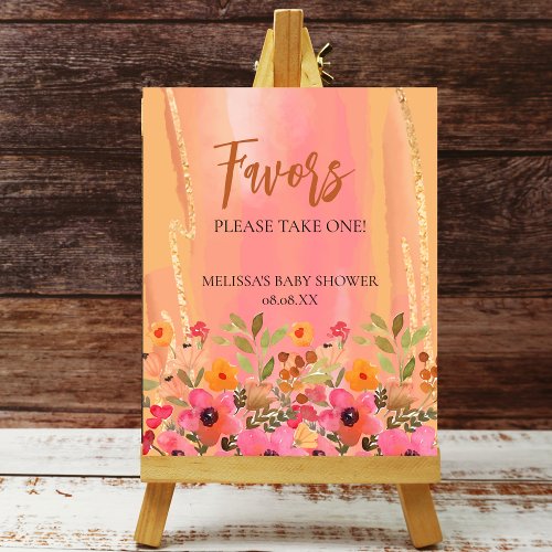 Party Favor Sign Watercolor Peach Pink Flowers