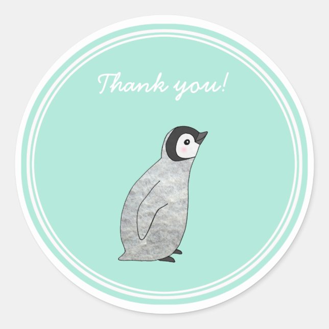 Party Favor Sticker Baby Penguin Thank You Sticker (Front)