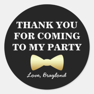 Party Favor Stickers, Black and Gold with Bow Tie Classic Round Sticker