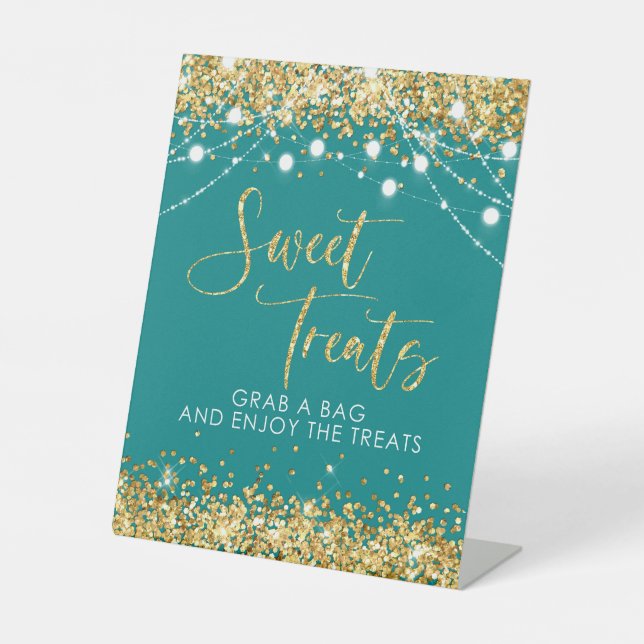 Party favor Sweet Treats Sign Teal Gold (Front)