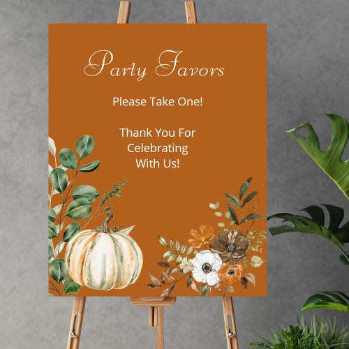 Party Favor Take One Fall Pumpkin Rustic Floral Poster
