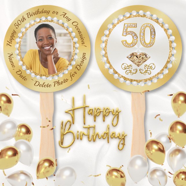 Party Favors for 50th Birthday Woman, PHOTO Hand Fan (Photo, 50th Birthday Party Favors. Personalized, 50th birthday party ideas. 50th birthday programs.)