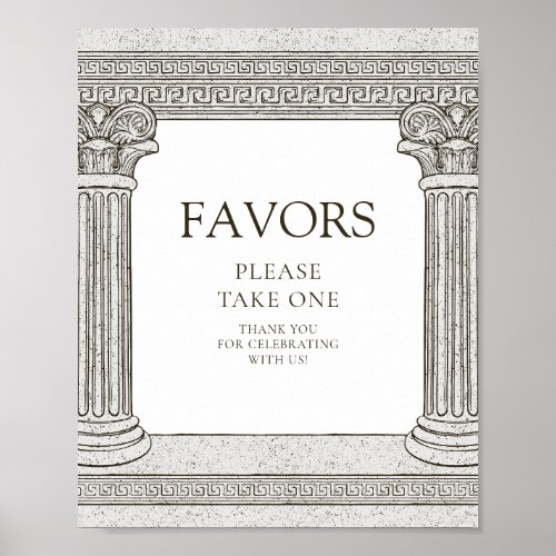 Party favors table sign for Greek toga party