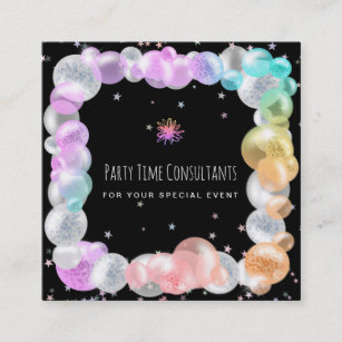 *~* Party Festive Balloons Rainbow Event Planner  Square Business Card