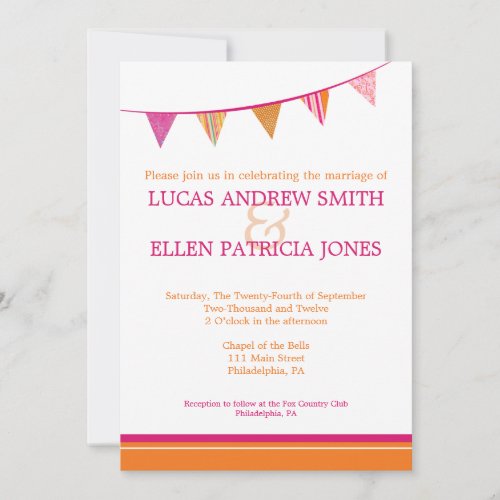 Party Flags Wedding Invitation - Pink &amp; Orange