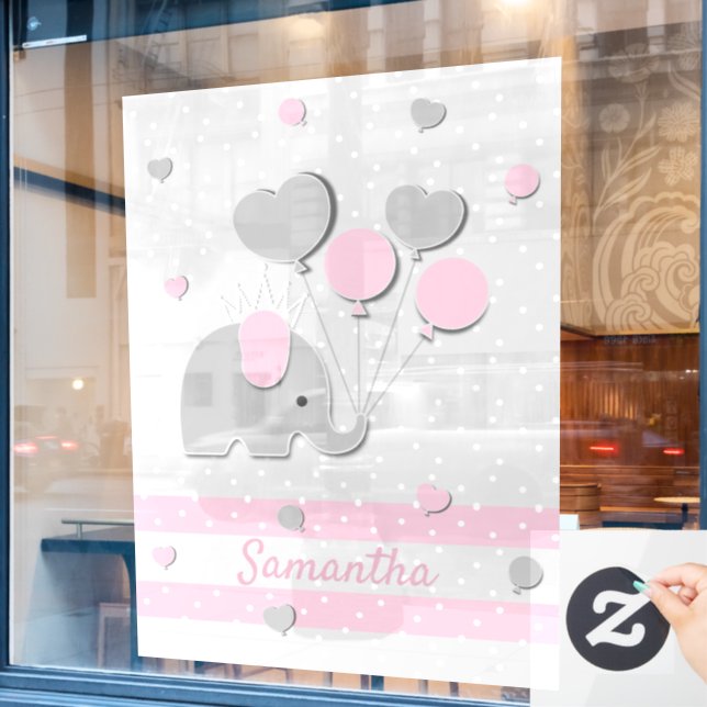Party for baby Elephant Balloons Nursery Gift Window Cling (Cafe Window)