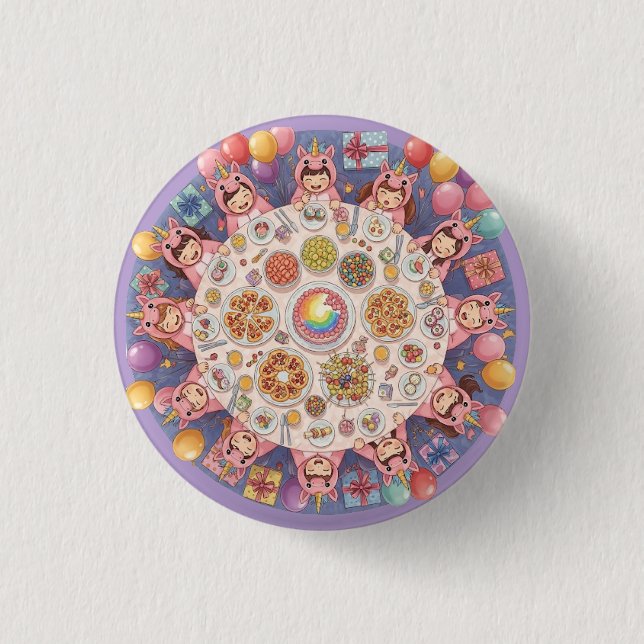 Party for Children with a Unicorn Theme Button (Front)