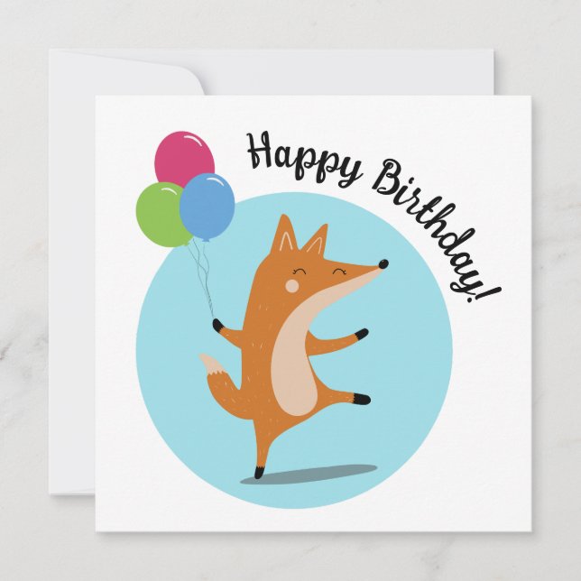 Party Fox With Balloons Custom Text Card (Front)