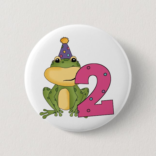 Party Frog 2nd Birthday T-shirts and Gifts Button (Front)