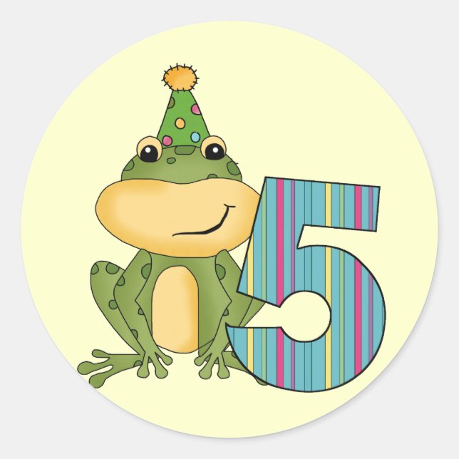 Party Frog 5th  Birthday T-shirts and Gifts Classic Round Sticker (Front)