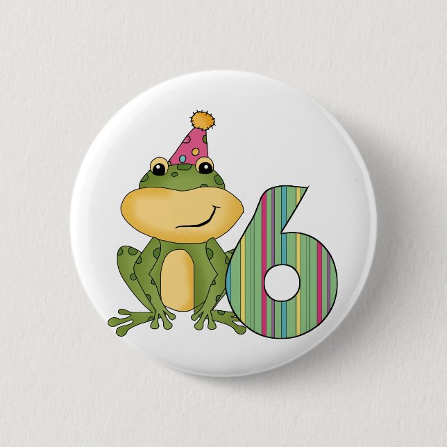 Party Frog 6th Birthday T-shirts and Gifts Button (Front)