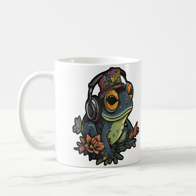 Party Frog Dj Edm Festival Flora Frog Rave Coffee Mug (Left)