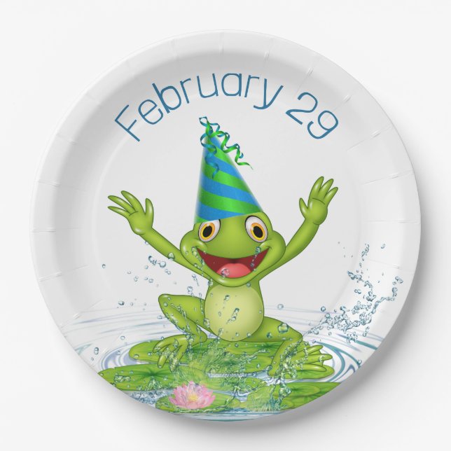 Party Frog for Leap Year Birthday Paper Plates (Front)