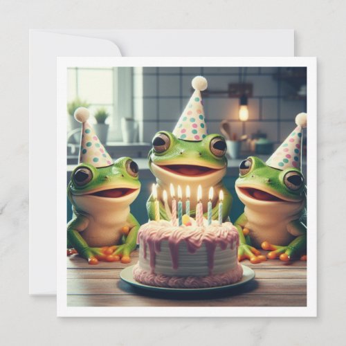 Party frogs eating cake birthday invitation