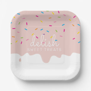PARTY FROSTING DRIPS cute rainbow sprinkles blush Paper Plates