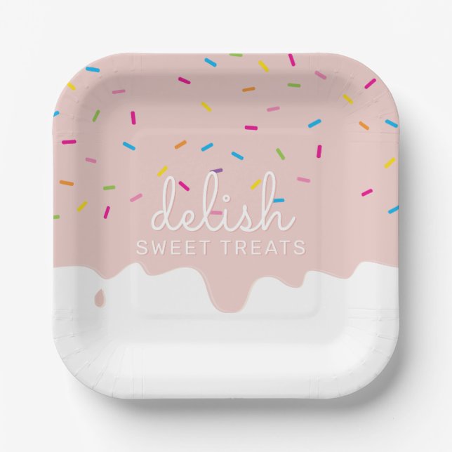 PARTY FROSTING DRIPS cute rainbow sprinkles blush Paper Plates (Front)