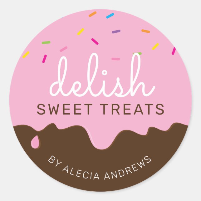 PARTY FROSTING DRIPS cute sprinkles chocolate pink Classic Round Sticker (Front)