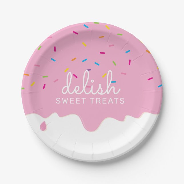 PARTY FROSTING DRIPS cute sprinkles pink heart Hea Paper Plates (Front)