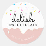 Party Frosting Drips Cute Sprinkles White Pink Classic Round Sticker at Zazzle