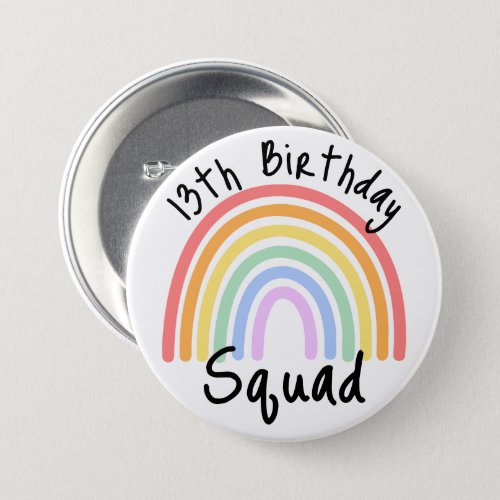 Party Fully Customizable Rainbow Birthday Squad Button