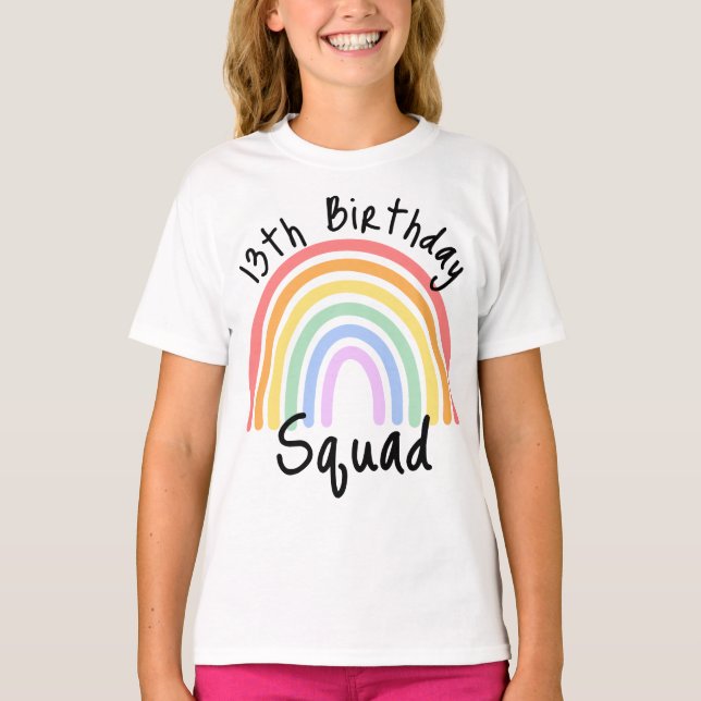 Party, Fully Customizable, Rainbow Birthday Squad T-Shirt (Front)
