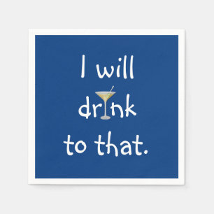 Party Fun With Martini On Blue Napkins