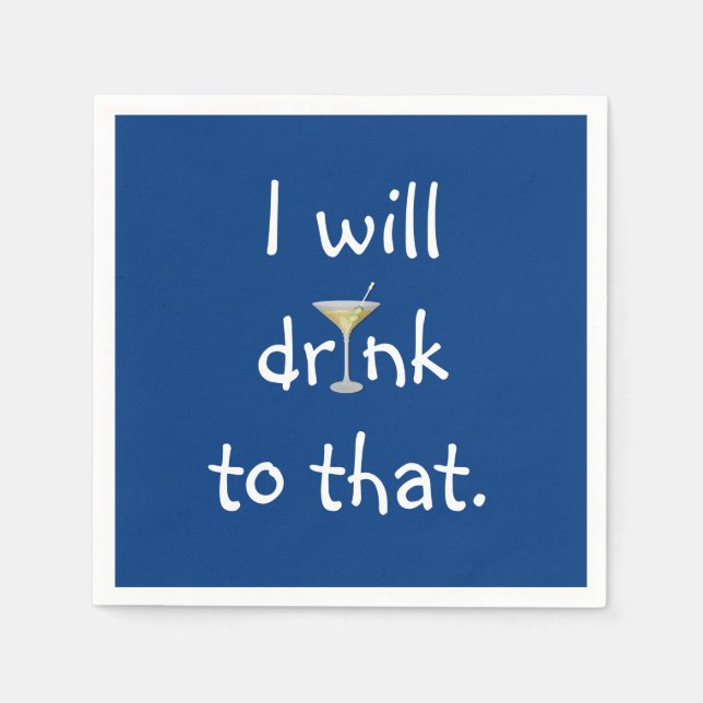 Party Fun With Martini On Blue Napkins (Front)
