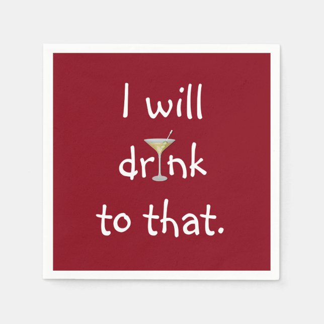 Party Fun With Martini On Red Napkins (Front)