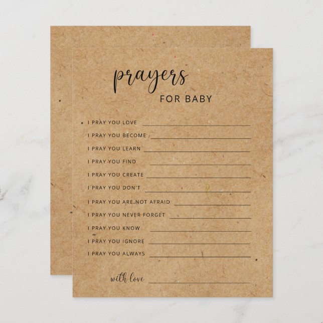 Party game rustic craft | prayers for baby (Front/Back)