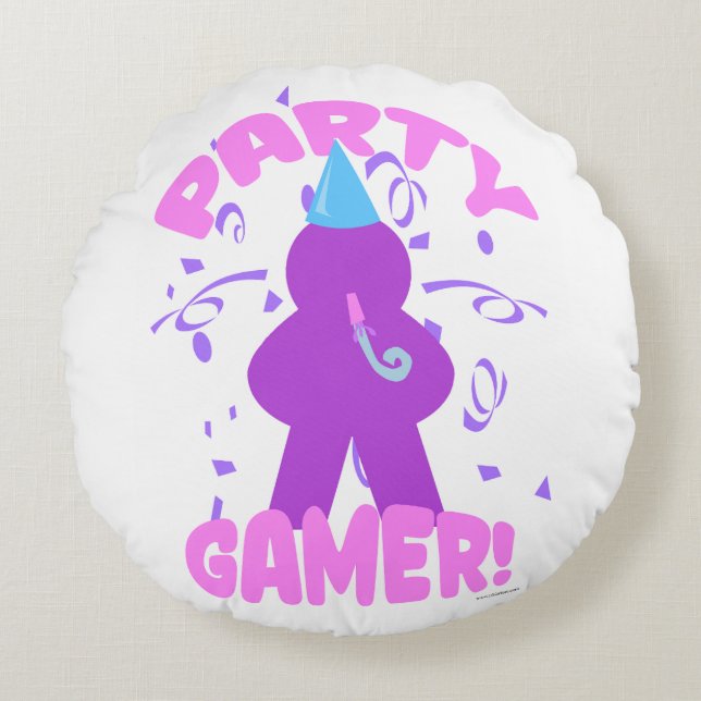 Party Gamer Fun Meeple Board Game Night Joy Round Pillow (Front)