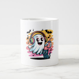 Party Ghost with Cat Cute Halloween Cartoon Giant Coffee Mug