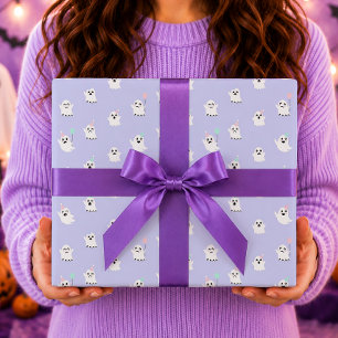 Party Ghosts Purple Halloween Birthday Wrapping Paper