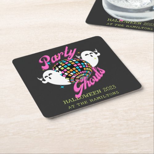 Party Ghouls Retro Halloween Ghosts Square Paper Coaster