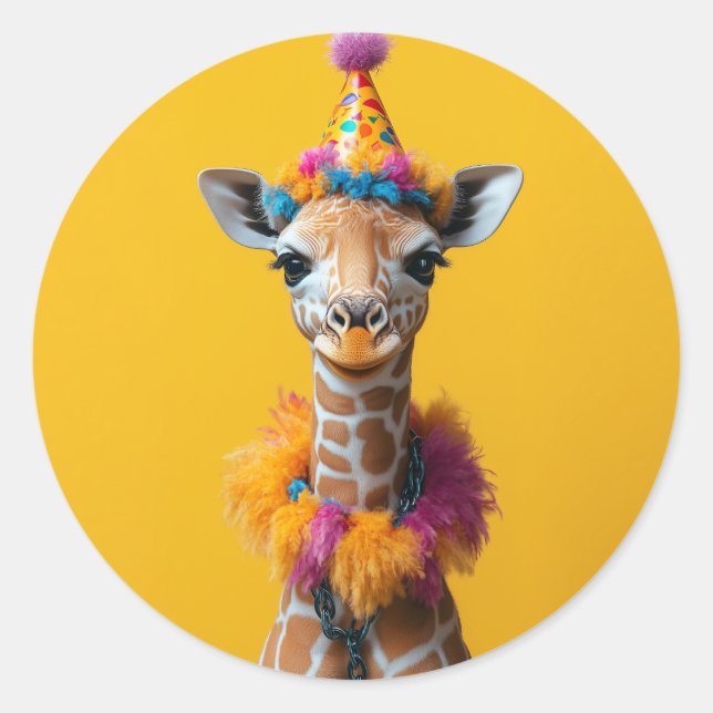 Party Giraffe Extravaganza Classic Round Sticker (Front)