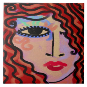 Party Girl Abstract Digital Portrait of a Woman Ceramic Tile