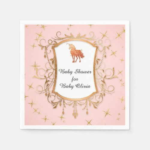 Party Girl Baby Shower Magical Unicorn Rose Gold Paper Napkins