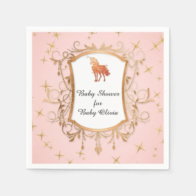 Party Girl Baby Shower Magical Unicorn Rose Gold Paper Napkins (Front)