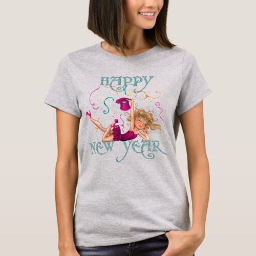 Party Girl Happy New Year Glitter Text T_Shirt