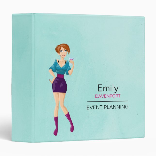 Party Girl Holding Drink Event Planning Custom Binder (Front/Spine)