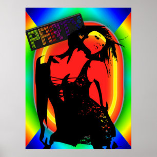 Party Girl In Black Dress  Neon Colors Poster