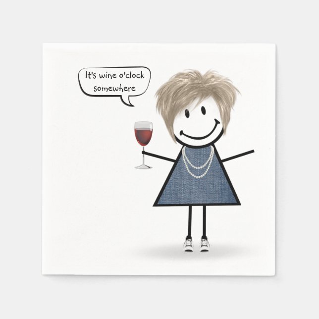 Party Girl with Red Wine  Napkins (Front)