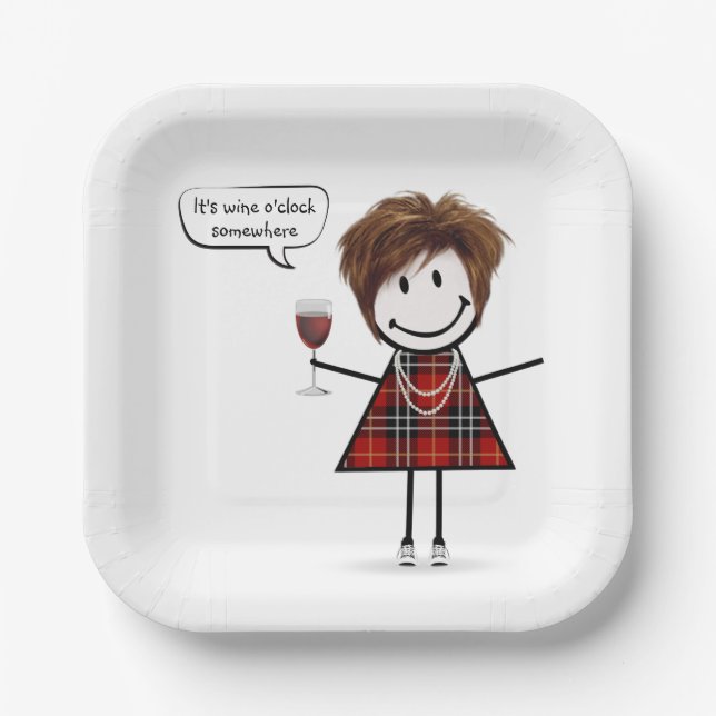 Party Girl with Red Wine  Paper Plates (Front)