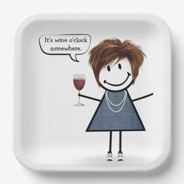 Party Girl with Red Wine Paper Plates (Front)