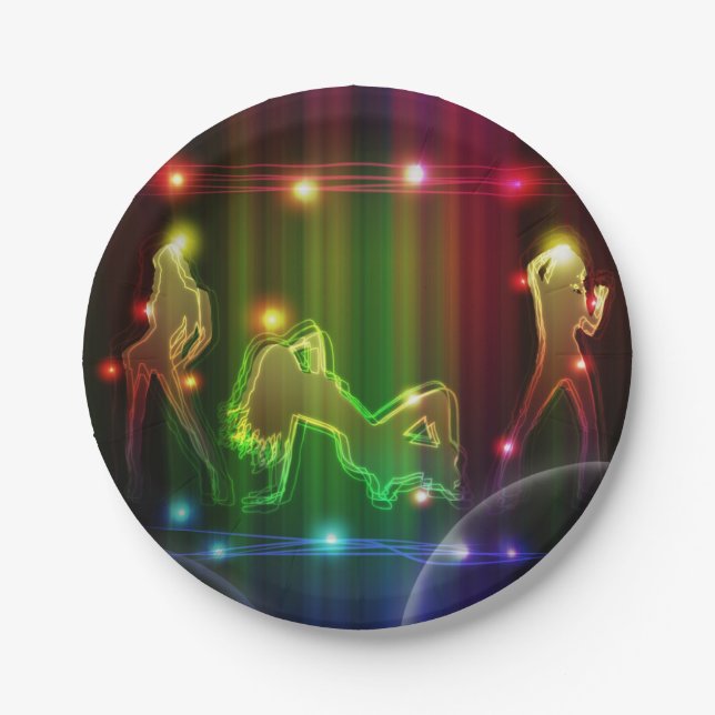 Party Girls Modern Trendy Neon Lights Paper Plates (Front)