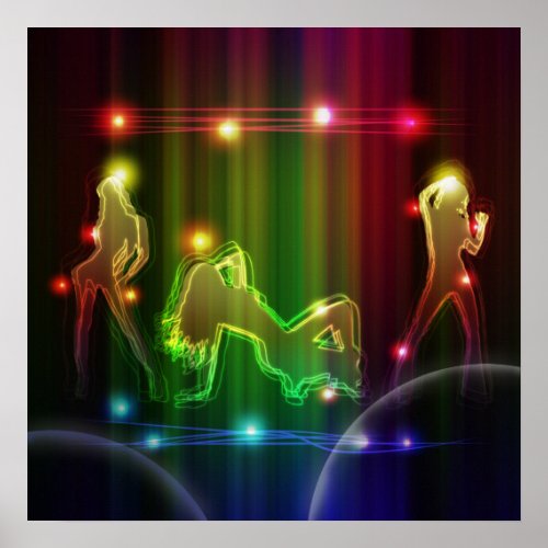 Party Girls Modern Trendy Neon Lights Poster