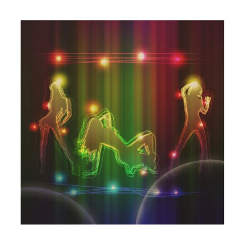 Party Girls Modern Trendy Neon Lights Wood Wall Art