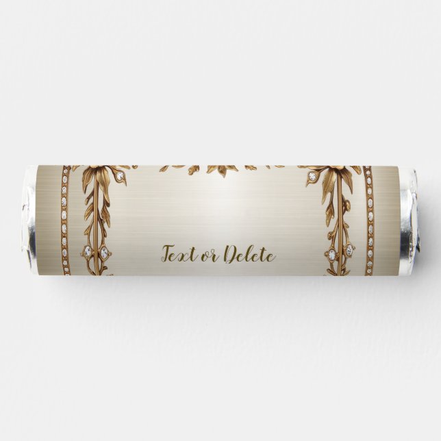 Party Gold Ornate Rectangle Dimond Flowers Shiny Breath Savers® Mints (Front)