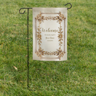 Party Gold Ornate Rectangle Dimond Flowers Shiny Garden Flag