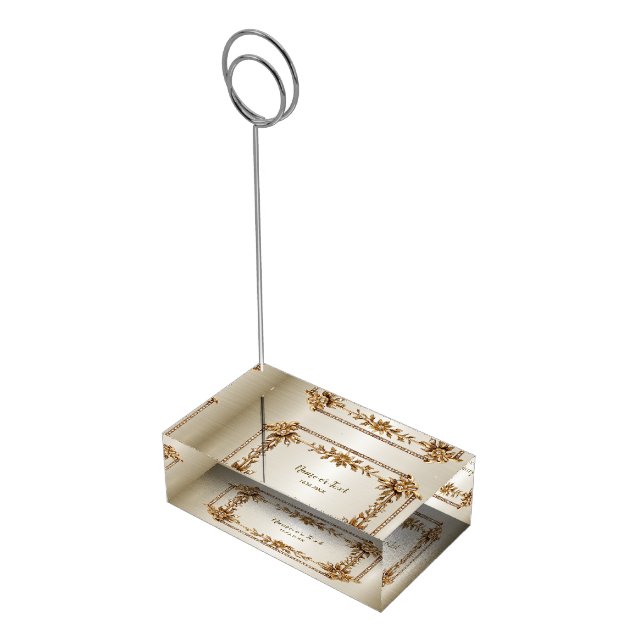 Party Gold Ornate Rectangle Dimond Flowers Shiny Place Card Holder (Corner)
